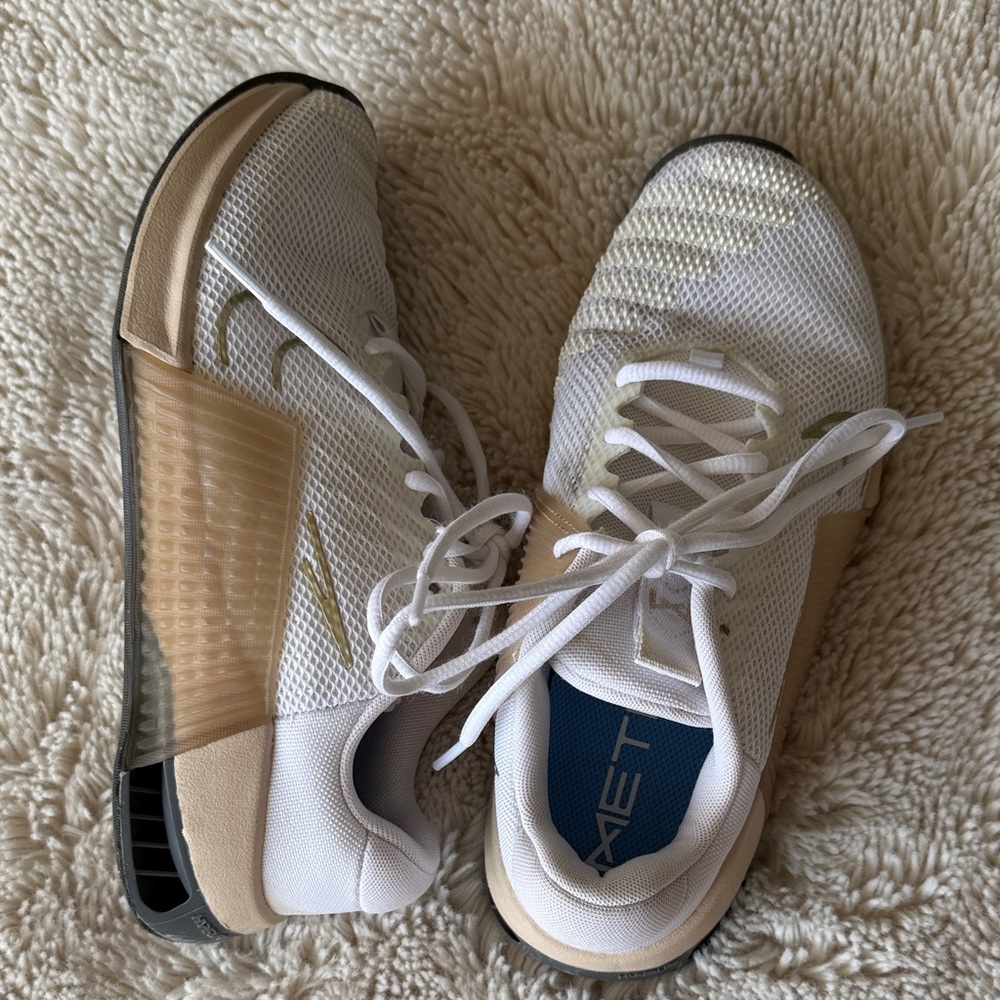Nike Metcon White and Tan Athletic Shoes